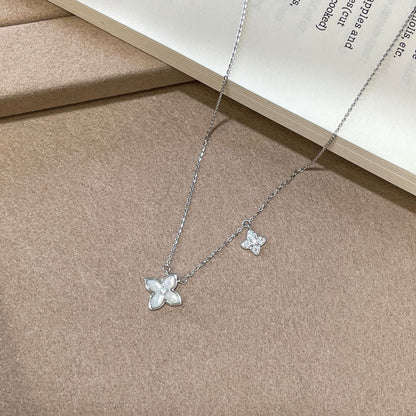 E廠【XDQ0120N】S925純銀精緻貝殼四葉草項鍊女復古輕奢花朵高級感鎖骨鏈
 26.03-1