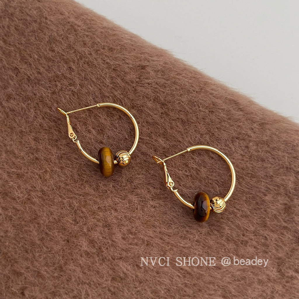 A廠【7113】文藝復古天然石虎眼石圓形幾何銀針高級感耳環女圈新款耳環
 25.11-3