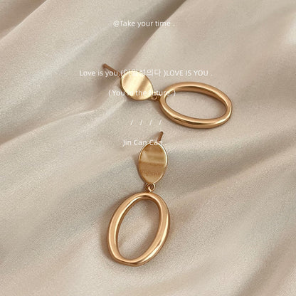 A廠【2807】法式優雅霧面拉絲幾何耳環高級感氣質鏤空圓環橢圓通勤百搭耳飾品 25.01-1