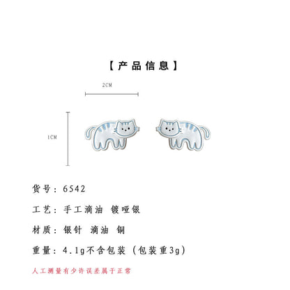 A廠【6542】清新甜美S925銀針手工彩繪貓咪耳飾可愛甜妹風新款耳環飾品女
 25.08-5