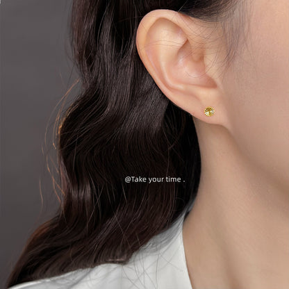 A廠【6651】厚鍍真金~車花工藝切面925銀針圓形簡約通勤輕奢風耳飾迷你耳環女
 25.08-5