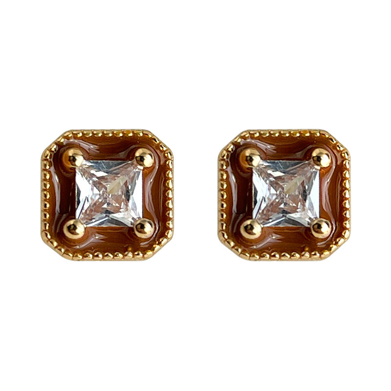 A廠【7112】迷你版~鋯石幾何方形925銀針小耳環日常通勤睡覺不用摘耳飾女
 25.11-3