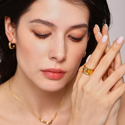 B廠【A841】簡約個性砝碼彩釉愛心設計感飾品小眾輕奢鈦鋼鍍金寬麵戒指 25.02-2