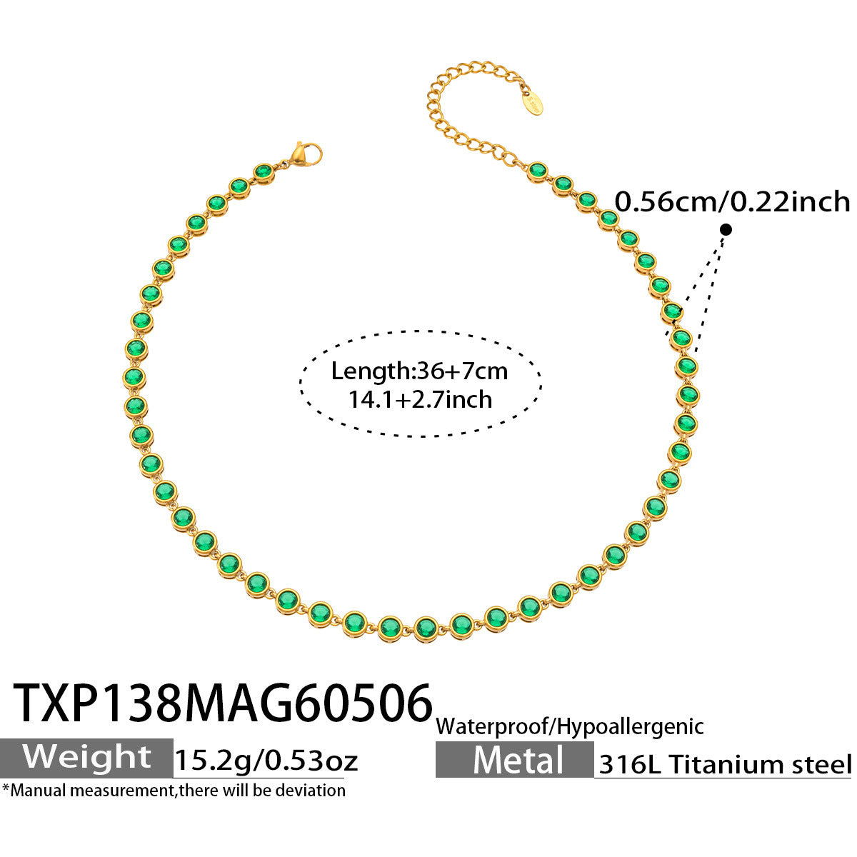 B廠【TXP138】chic奢華5A圓彩鋯石拼接項鍊手鍊套組不鏽鋼鍍18k金精緻時尚飾品
 26.05-2