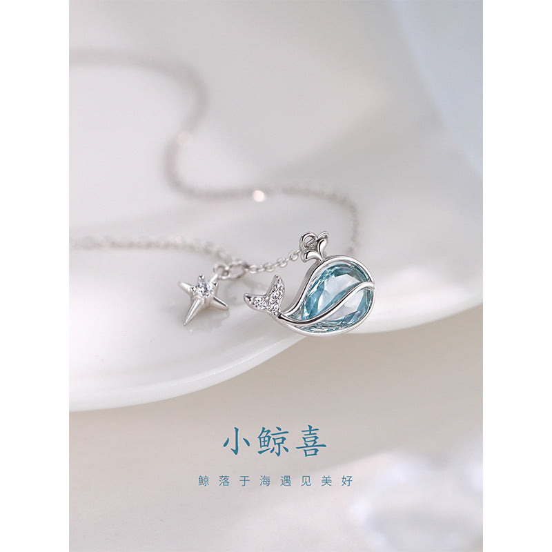 F廠【DQ1011N】S925純銀鯨魚項鍊女小眾高級感藍鋯石鎖骨鏈輕奢爆款首飾 25.08-2