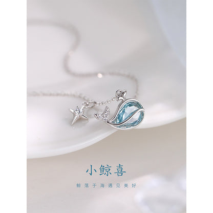 E廠【DQ1011N】S925純銀鯨魚項鍊女小眾高級感藍鋯石鎖骨鏈輕奢爆款首飾 25.08-2