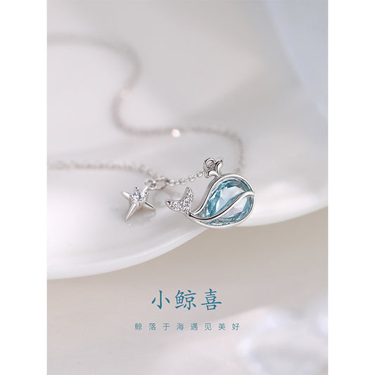 F廠【DQ1011N】S925純銀鯨魚項鍊女小眾高級感藍鋯石鎖骨鏈輕奢爆款首飾 25.08-2
