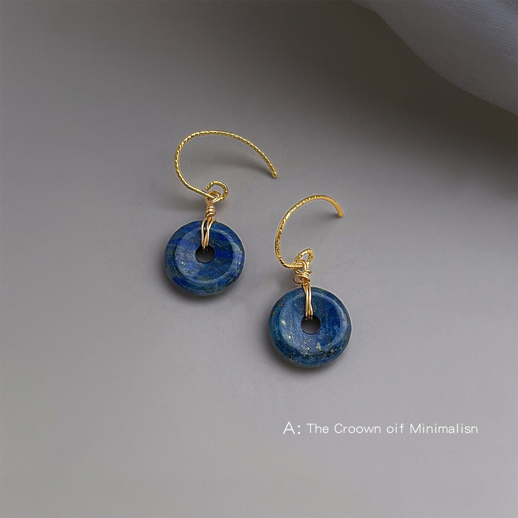 A廠【6934】天然石青金石國潮手工設計感平安扣玉佩耳環古風新款耳環飾品
 25.10-3