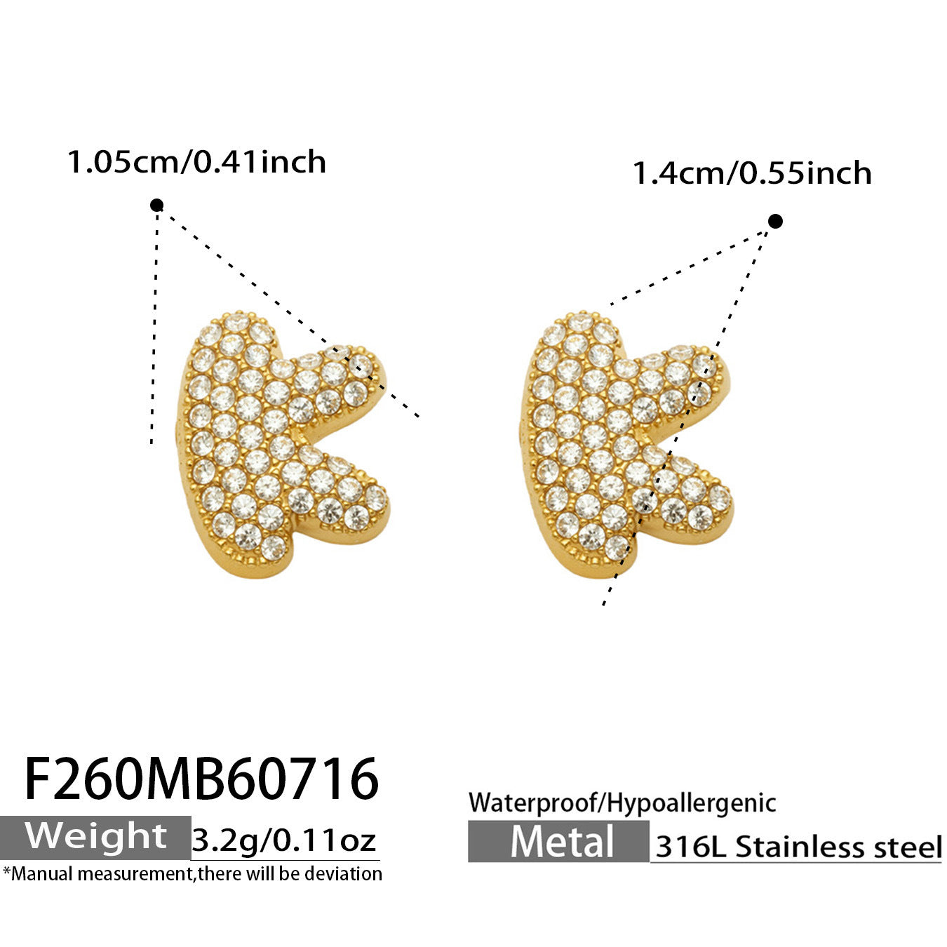 B廠【F260】新款熱銷鋯石26個英文字母不銹鋼鍍18k金 歐美輕奢女飾品耳環
 26.07-4