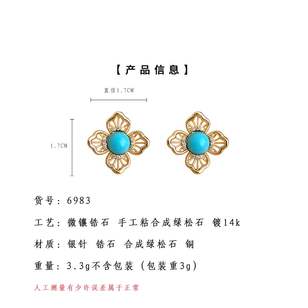 C廠【6983】時尚高級感鏤空蕾絲花邊幾何花瓣耳環925銀針新款爆款耳飾女
 25.10-5