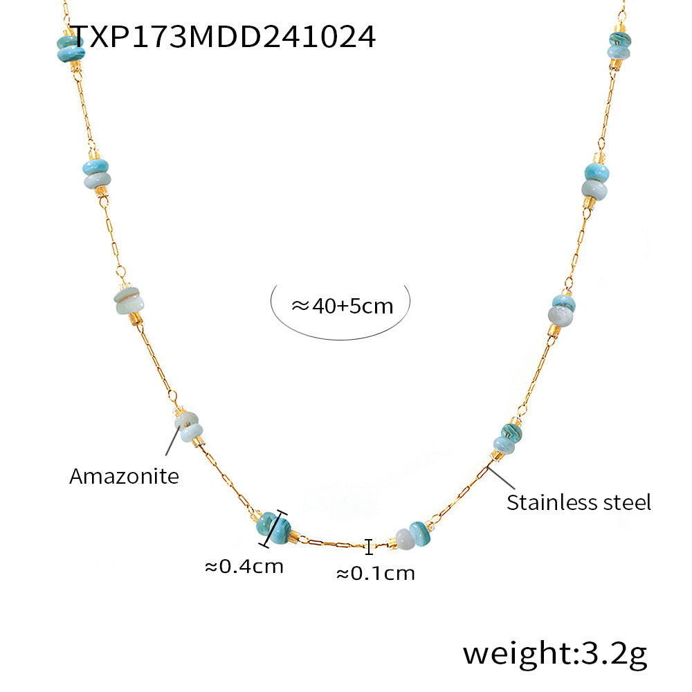 B廠【TXP170】彩色天然石輕奢感雙層項鍊手鍊不銹鋼手工鏈條套裝 24.11-3