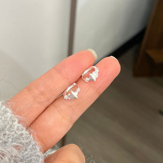 E廠【XDQ11285E】日韓簡約拉絲星星耳扣女S925純銀氣質五角星耳環冷淡風耳飾潮
 25.12-4