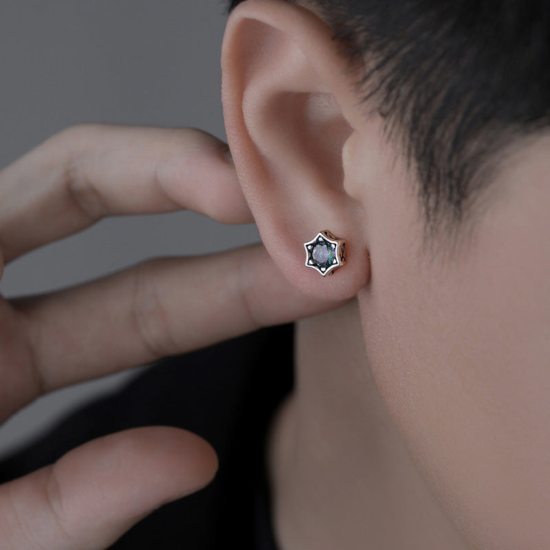 E廠【DQ11470E】S999純銀復古冷淡風六芒星耳環個性時尚幻彩星星百搭耳環男女
 25.10-3