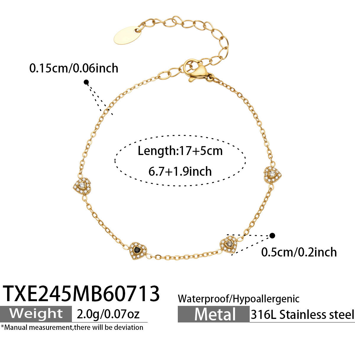 B廠【TXP245】歐美新款不銹鋼鍍18k金 多巴胺系列滿鋯石愛心吊墜項鍊手鍊女飾品
 26.07-4