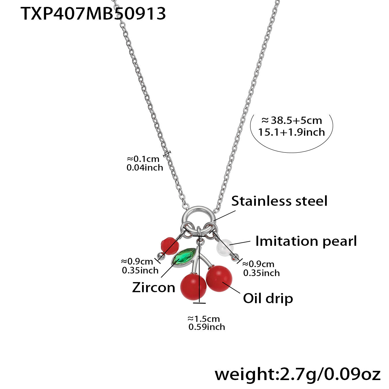 B廠【TXP407】跨境新品不鏽鋼滴油彩色櫻桃吊墜耳環項鍊手鍊戒指手鐲套裝
 25.09-4