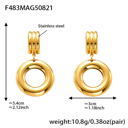 B廠【F475】跨境冷淡風不規則雙環空心耳環小眾簡約飾品鍍18k金不掉色 25.08-5