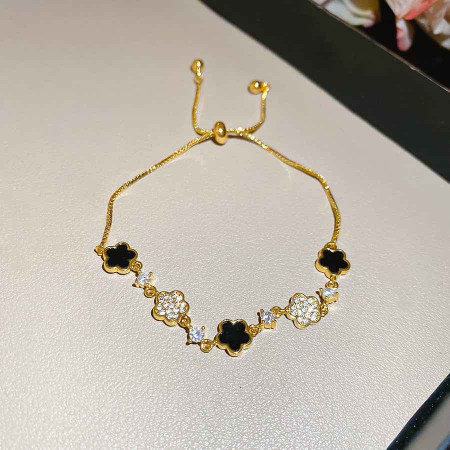 A廠【HB4399】醋酸板鋯石花朵吊墜抽拉式手鍊歐美優雅氣質手環輕奢高級感手飾女 25.08-1