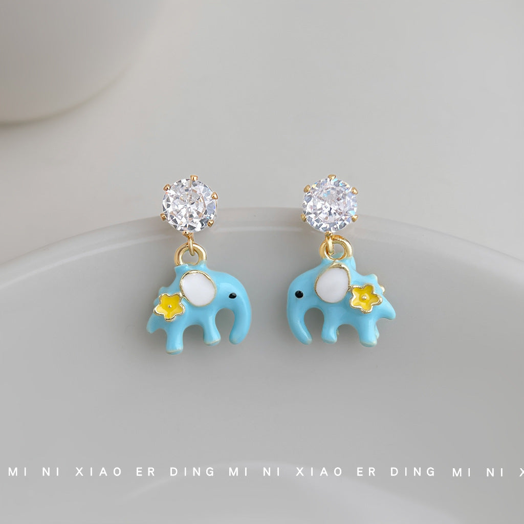 A廠【7391】清新甜美可愛琺瑯滴釉手工彩繪童趣小象耳環個性小眾新款耳環
 26.02-4