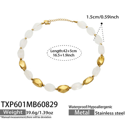 B廠【TXP601】歐美高級感小眾不鏽鋼鍍18k金樹脂橢圓串珠項鍊手鍊飾品首飾套裝
 26.09-1