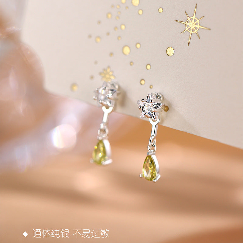 F廠【DQ10316E】S925純銀精緻小鋯石五角星耳環女水滴流蘇後掛式耳環耳飾潮 25.08-2