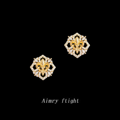 A廠【6696】【鳶尾花】系列原創！ 925銀針微鑲鋯石電鍍14K時尚高級感耳飾耳環
 25.09-1