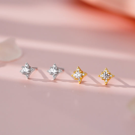 D廠【YC8439E】足銀S999輕奢四芒星鋯石耳環女日常通勤搭配文藝溫柔甜美耳飾
 26.03-1
