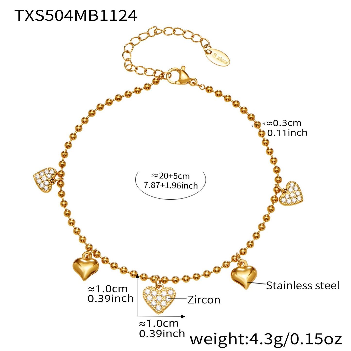 B廠【TXP504】不鏽鋼愛心鋯石項鍊手鍊耳環 鍍18k金chic風歐美時尚百搭珠寶首飾
 25.12-2