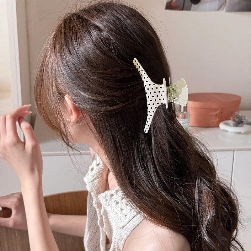 C廠【X137】法式波點弧形醋酸抓夾大號髮量多後腦勺髮抓鯊魚夾子頭飾盤髮夾女
 26.04-3