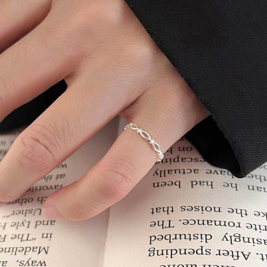 E廠【XDQ8308R】S925純銀韓版幾何鏤空尾戒女簡約個性橢圓素圈戒指開口指環潮
 26.01-4