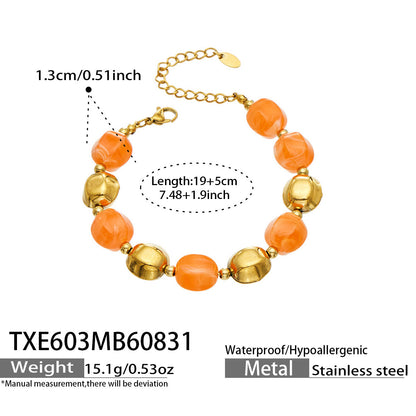 B廠【TXP603】歐美輕奢風不銹鋼金珠復古樹脂彩色手飾小眾手鍊項鍊女套裝飾品
 26.09-1