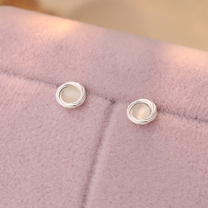 D廠【YC6097E】S925純銀環貓眼耳環幾何輕奢簡約精緻設計溫柔文藝耳飾 25.02-2