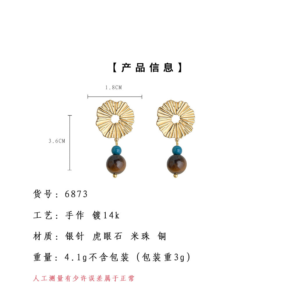 C廠【6873】文藝復古時尚高級感天然石虎眼石小眾設計個性新款耳環女耳環
 25.10-1