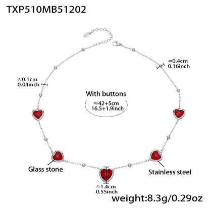 B廠【TXP510】不鏽鋼愛心切麵包邊玻璃石鋼珠項鍊手鍊耳環組鍍18k真金不掉色
 25.12-2