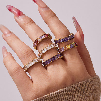 B廠【A543】歐美ins時尚個性鑲嵌三角鋯石戒指不鏽鋼鍍18k金跨境輕奢百搭手飾
 26.02-1