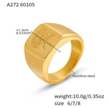 B廠【A271】不鏽鋼鍍18k真金雕刻蝴蝶牡丹花朵戒指ins風小眾輕奢設計感手環女
 26.01-1