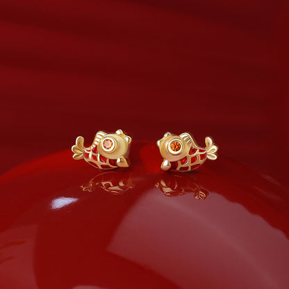 D廠【YC2856E】原創足銀S999暴富小錦鯉耳環本命年上岸吉祥氣質好運耳飾跨境
 25.12-2