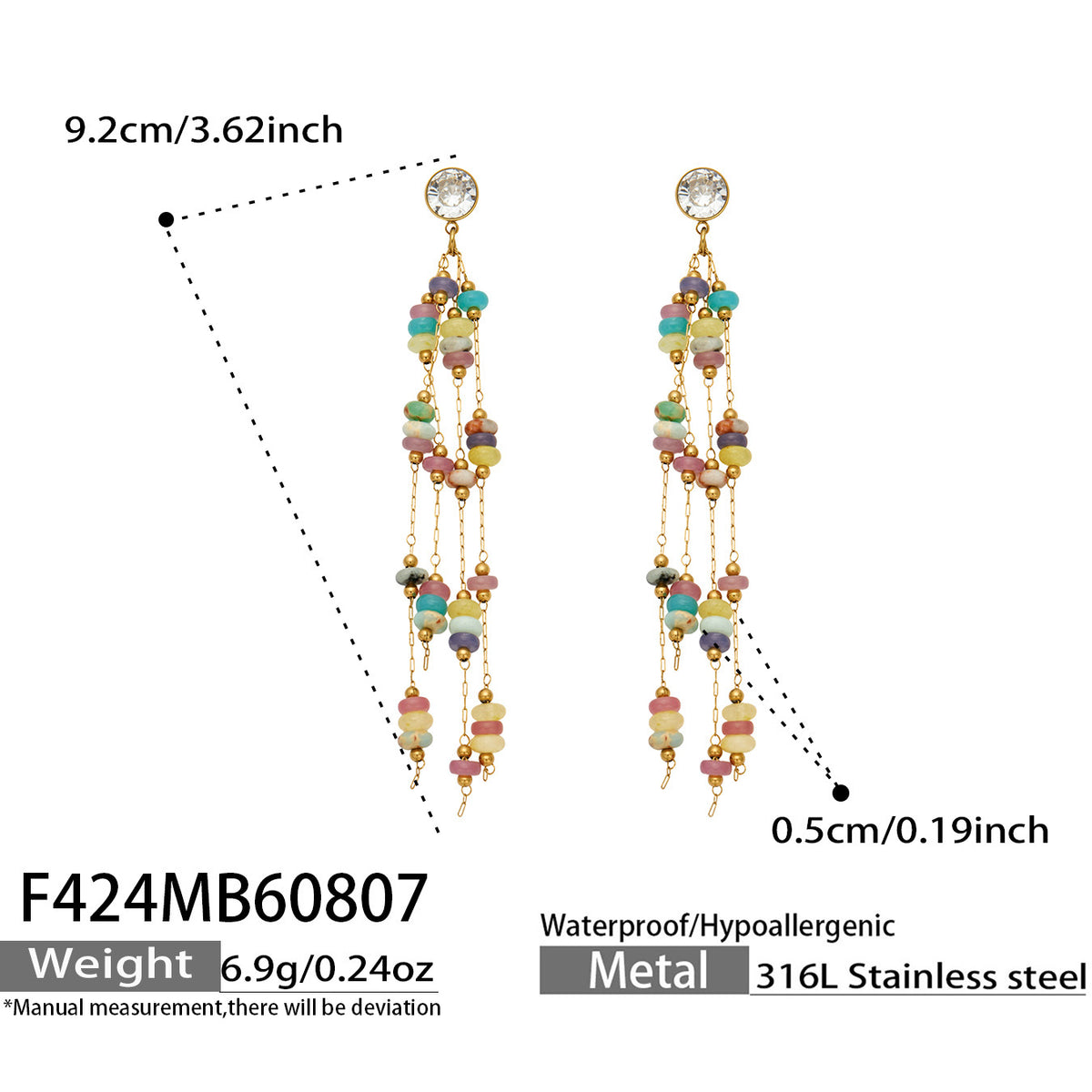 B廠【F424】歐美時尚天然水晶石鋯石幾何耳飾鈦鋼18k金 不掉色飾品小仙女耳環
 26.08-2