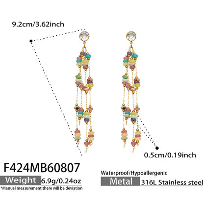 B廠【F424】歐美時尚天然水晶石鋯石幾何耳飾鈦鋼18k金 不掉色飾品小仙女耳環
 26.08-2