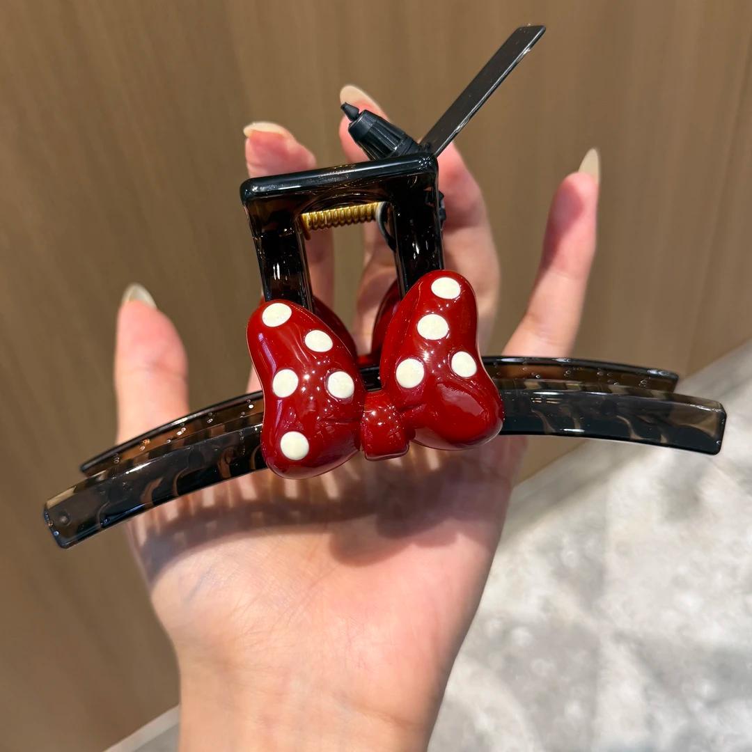 C廠【X820】韓系氣質波點蝴蝶結抓夾大號少女甜美後腦勺盤髮夾鯊魚夾髮卡髮飾
 26.09-1「C廠-單筆結帳需滿，NT$500出貨(不含運費)」