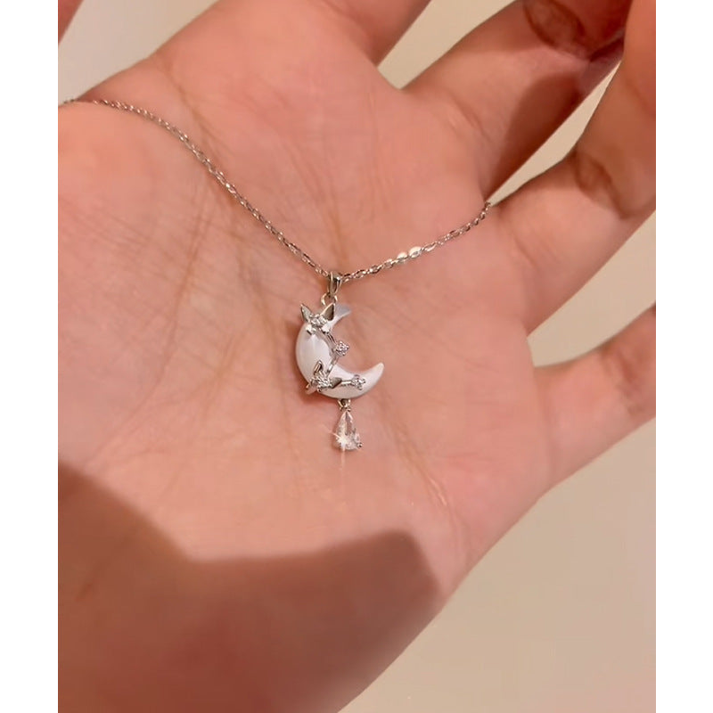 E廠【DQ0135N】小眾韓版S925純銀貝殼月亮項鍊女氣質輕奢蝴蝶水滴流蘇鎖骨鏈
 26.04-3