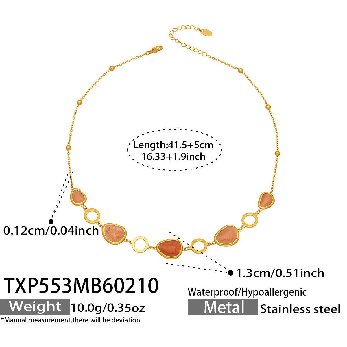 B廠【TXP553】歐美輕奢橢圓貓眼石項鍊手鍊耳環不鏽鋼鍍18k金首飾套裝
 26.10-4