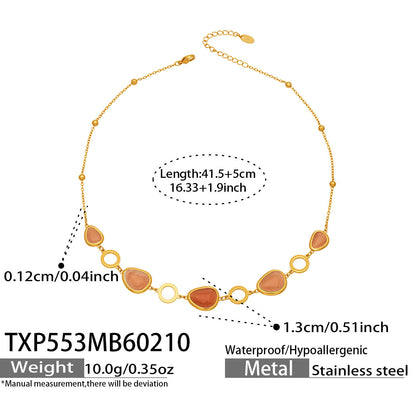 B廠【TXP553】歐美輕奢橢圓貓眼石項鍊手鍊耳環不鏽鋼鍍18k金首飾套裝
 26.10-4