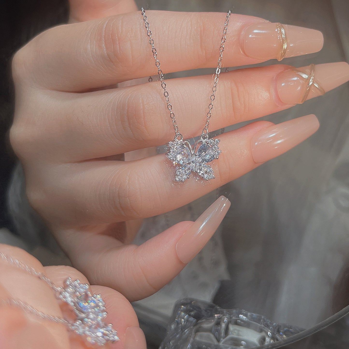 F廠【DQ0848N】S999純銀輕奢甜美閃鑽蝴蝶項鍊女氣質高級感鋯石百搭鎖骨鏈潮
 25.10-4