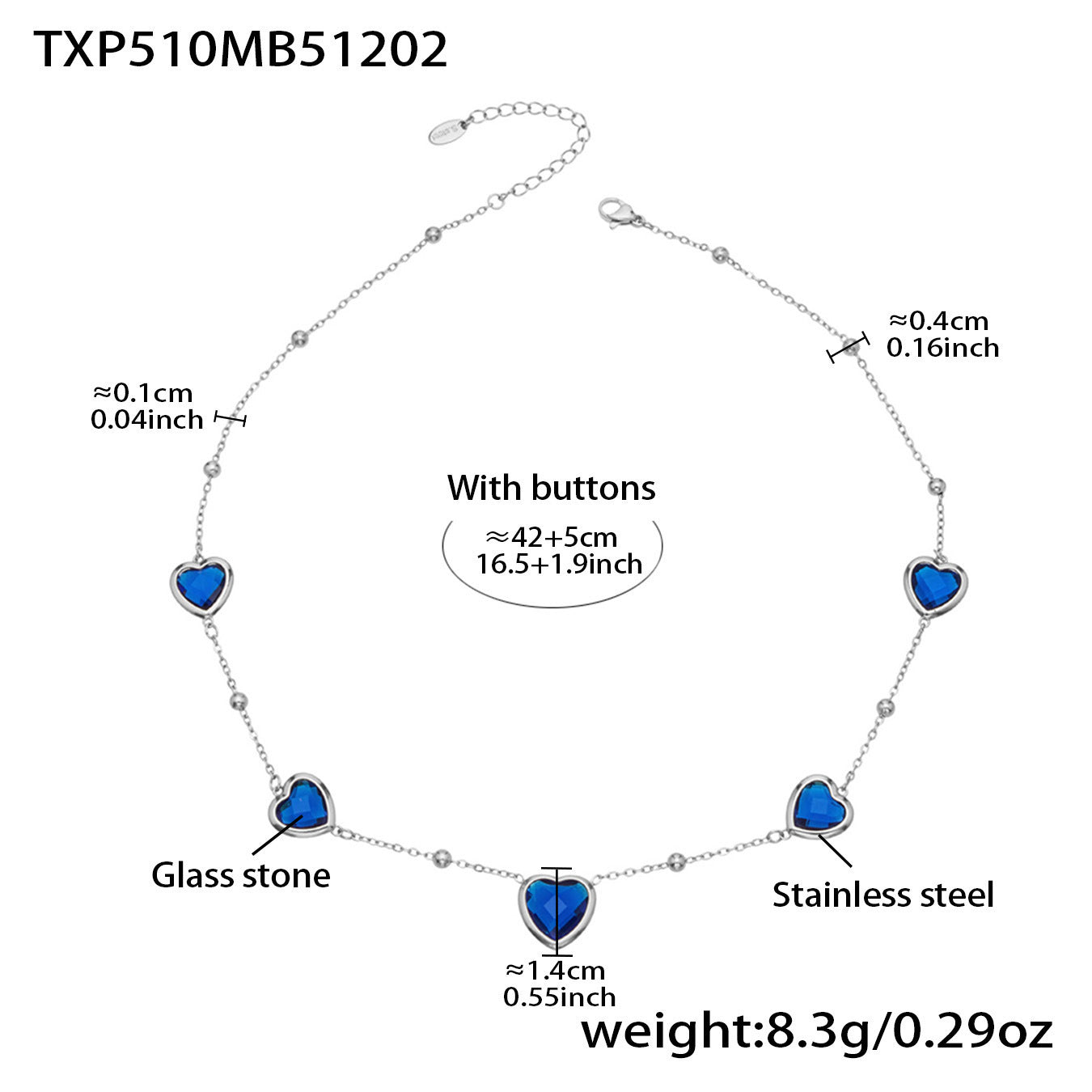 B廠【TXP510】不鏽鋼愛心切麵包邊玻璃石鋼珠項鍊手鍊耳環組鍍18k真金不掉色
 25.12-2