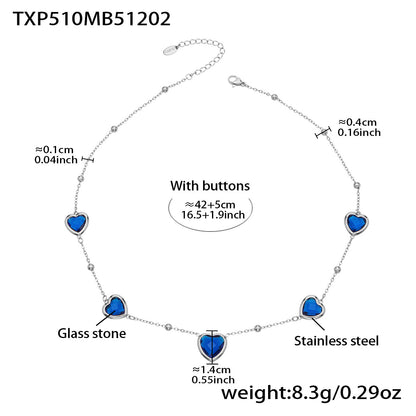 B廠【TXP510】不鏽鋼愛心切麵包邊玻璃石鋼珠項鍊手鍊耳環組鍍18k真金不掉色
 25.12-2