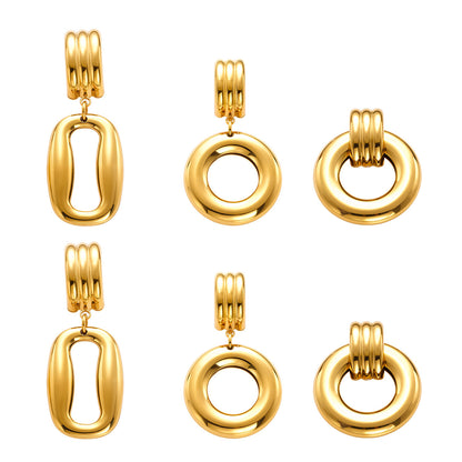 B廠【F475】跨境冷淡風不規則雙環空心耳環小眾簡約飾品鍍18k金不掉色 25.08-5