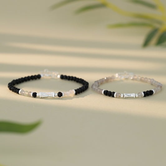 D廠【YC4584SL】原創足銀S999黑瑪瑙竹節情侶手鍊爆款國風新中式小眾手飾
 26.04-3