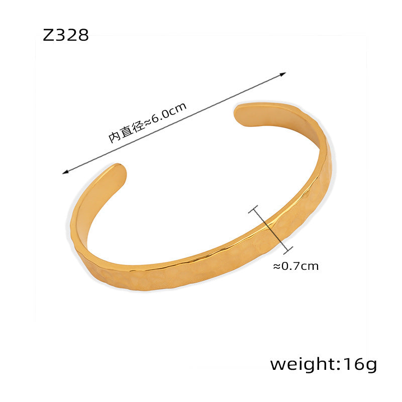 B廠【Z328】歐美氣質簡約時尚紋理手鐲C型鈦鋼鍍金開口手環抖音網紅同款首飾 24.02-4