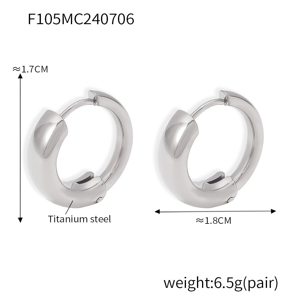 B廠【F105】韓國跨國復古圓拼接氣質耳環鈦鋼鍍18k真金素圈個性小眾耳飾女 24.07-2