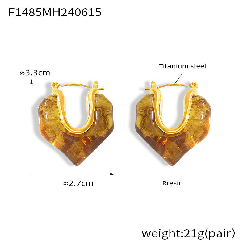 B廠【F1485】法式新款復古不規則樹脂耳環設計感鈦鋼鍍金耳環小眾百搭個性耳環 24.06-3